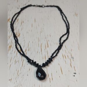 Double Strand Black Beaded Choker Necklace Glass Beads Jewelry Chic Preppy Boho